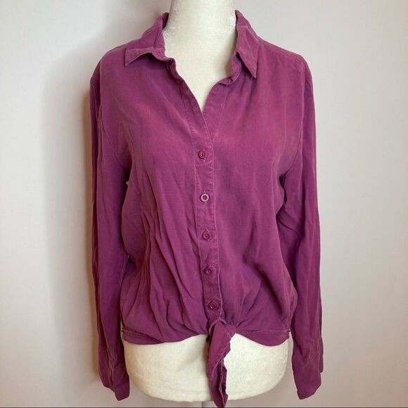 Cloth & Stone, Tencel Fuchsia Long Sleeve Button Down Tie Top, Women’s Small - Picture 1 of 14